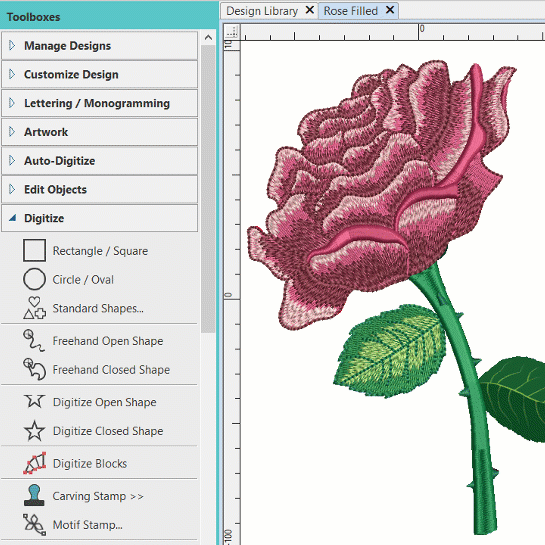 powerful manual digitizing tools in Hatch Embroidery Software.