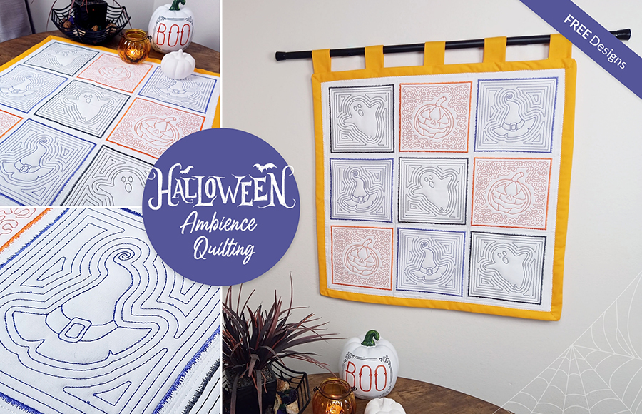 Halloween Quilt with Hatch Embroidery Ambience Quilting tool