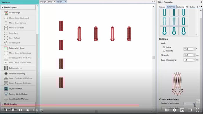 Buttonholes Tool in Hatch Embroidery 3