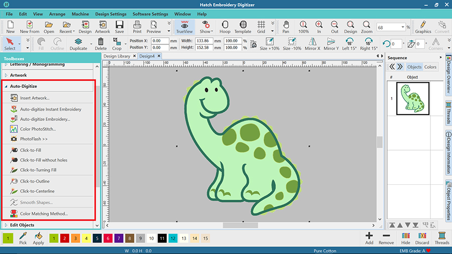 Hatch Embroidery Auto-Digitizing toolbox