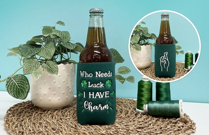 embroidered beer cozy