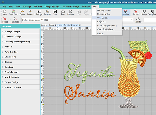 User Guide Menu Item