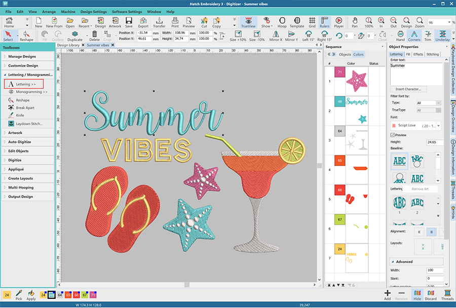 Hatch Embroidery software lettering